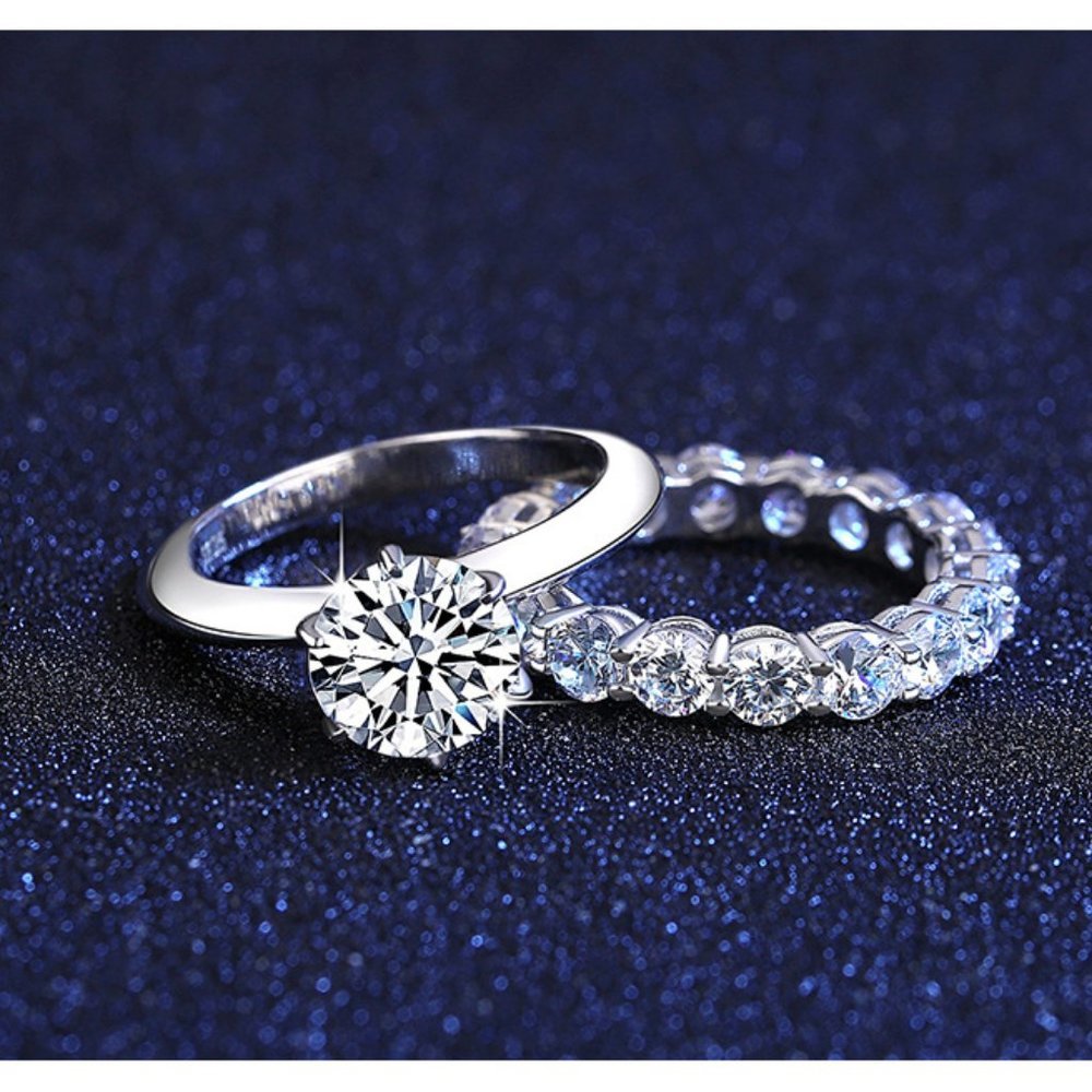 Certified 2ct. t.w. Diamond Moissanite Wedding Ring Set NEW - Picture 5 of 8